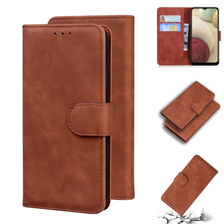 For Samsung Galaxy A12 5G Skin Feel Pure Color Flip Leather Phone Case
