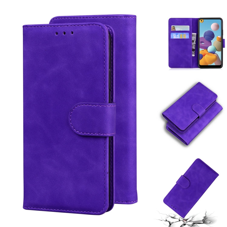 For Samsung Galaxy A21 Skin Feel Pure Color Flip Leather Phone Case