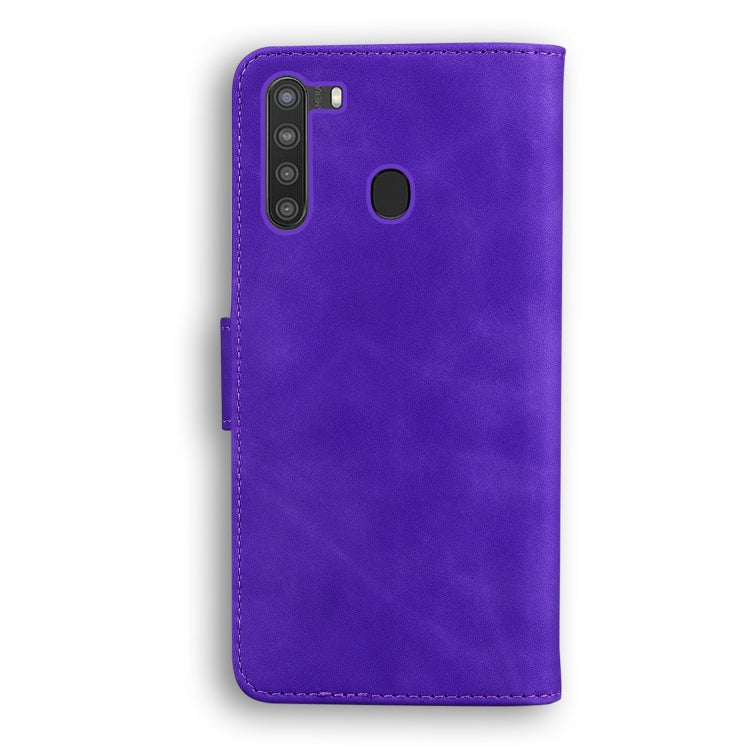 For Samsung Galaxy A21 Skin Feel Pure Color Flip Leather Phone Case