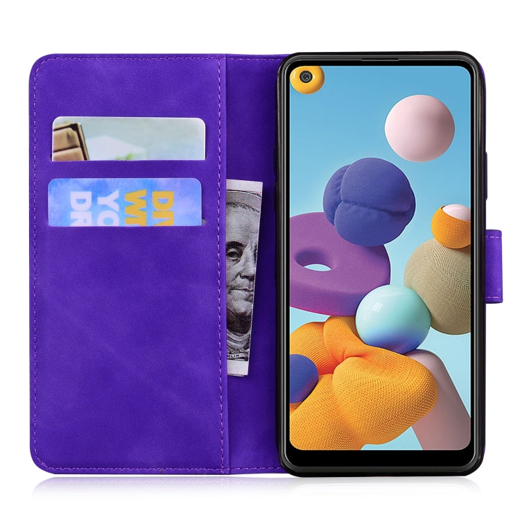 For Samsung Galaxy A21 Skin Feel Pure Color Flip Leather Phone Case