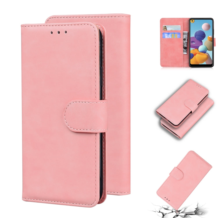 For Samsung Galaxy A21 Skin Feel Pure Color Flip Leather Phone Case