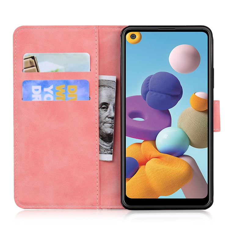 For Samsung Galaxy A21 Skin Feel Pure Color Flip Leather Phone Case