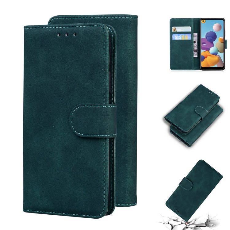 For Samsung Galaxy A21 Skin Feel Pure Color Flip Leather Phone Case