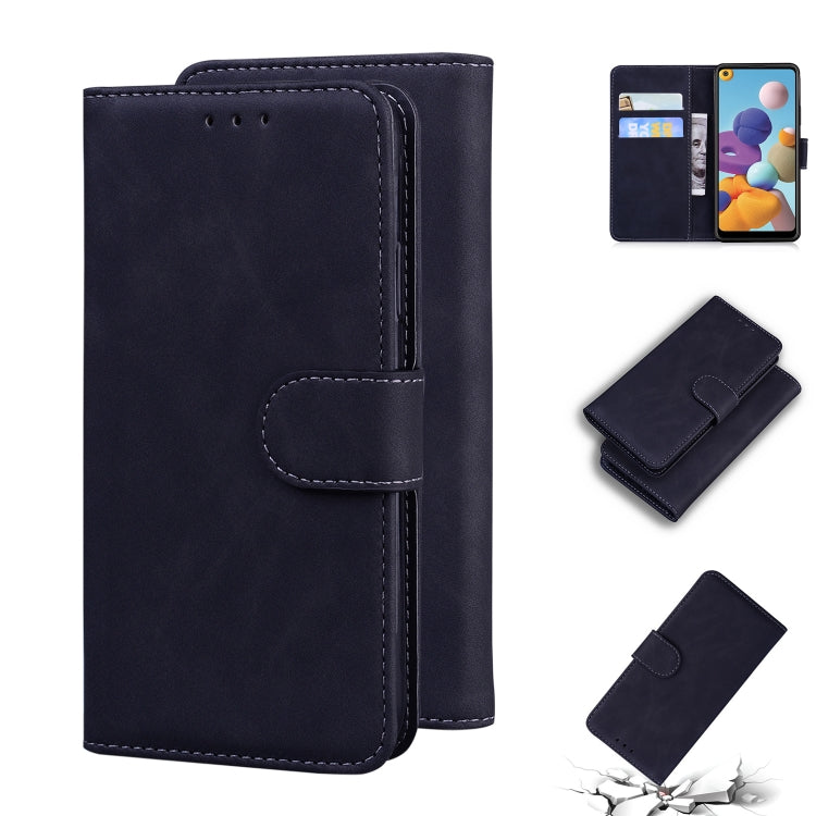 For Samsung Galaxy A21 Skin Feel Pure Color Flip Leather Phone Case