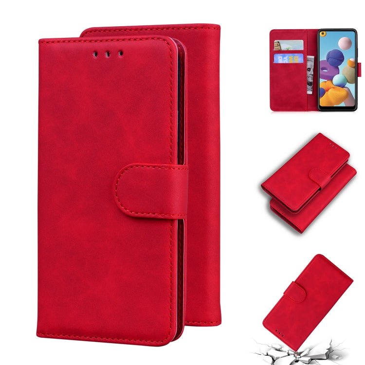 For Samsung Galaxy A21 Skin Feel Pure Color Flip Leather Phone Case