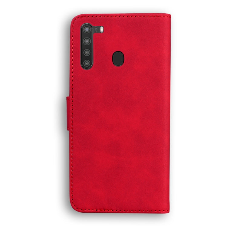 For Samsung Galaxy A21 Skin Feel Pure Color Flip Leather Phone Case