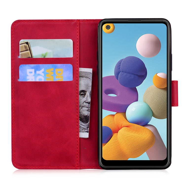 For Samsung Galaxy A21 Skin Feel Pure Color Flip Leather Phone Case