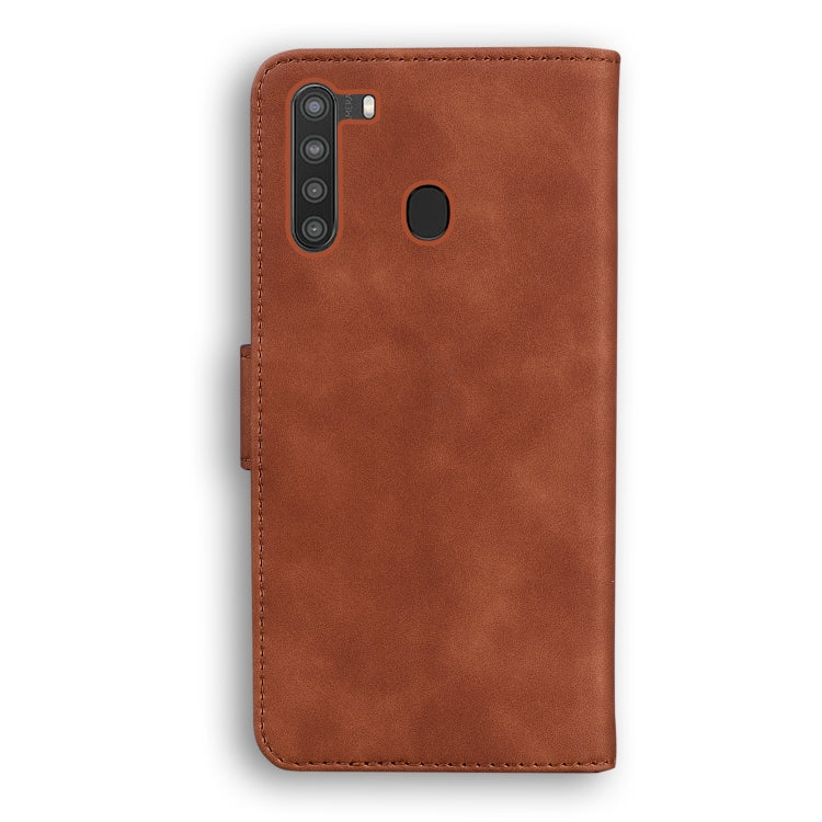 For Samsung Galaxy A21 Skin Feel Pure Color Flip Leather Phone Case