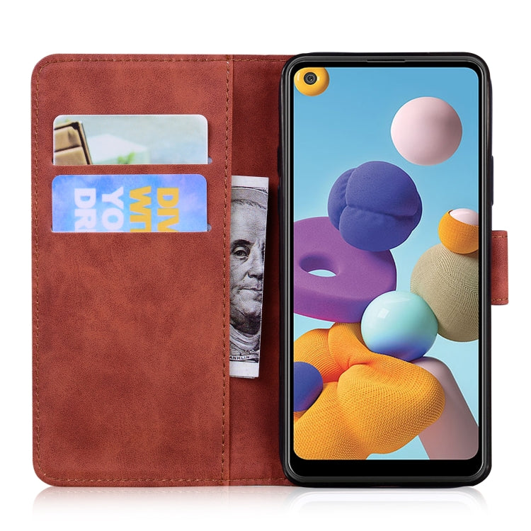 For Samsung Galaxy A21 Skin Feel Pure Color Flip Leather Phone Case