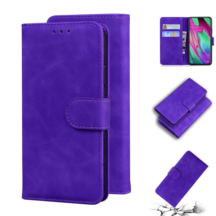 For Samsung Galaxy A40 Skin Feel Pure Color Flip Leather Phone Case