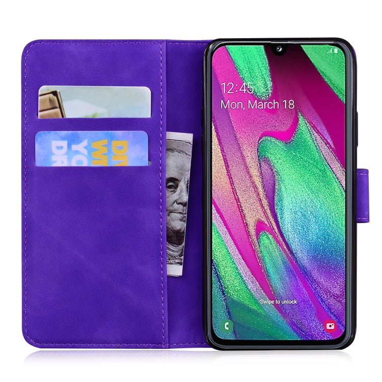 For Samsung Galaxy A40 Skin Feel Pure Color Flip Leather Phone Case