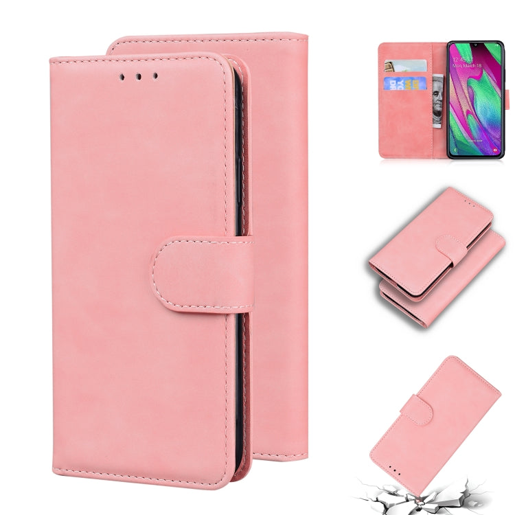 For Samsung Galaxy A40 Skin Feel Pure Color Flip Leather Phone Case