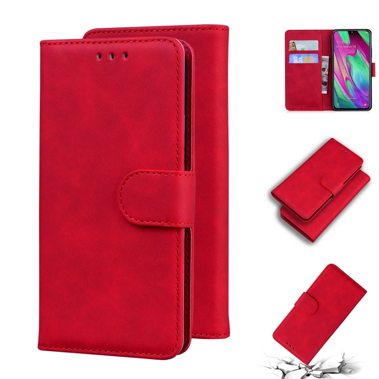 For Samsung Galaxy A40 Skin Feel Pure Color Flip Leather Phone Case