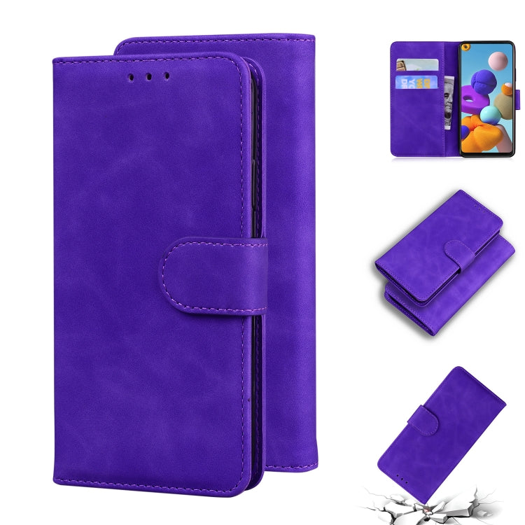 For Samsung Galaxy A21s Skin Feel Pure Color Flip Leather Phone Case