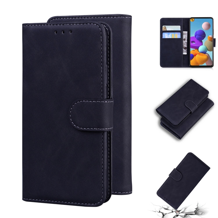 For Samsung Galaxy A21s Skin Feel Pure Color Flip Leather Phone Case