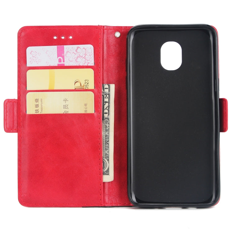 For Galaxy J3 / J7 (2018) Retro Texture Contrast Color Splicing Horizontal Flip TPU + PU Leather Case with Card Slots & Holder & Wallet