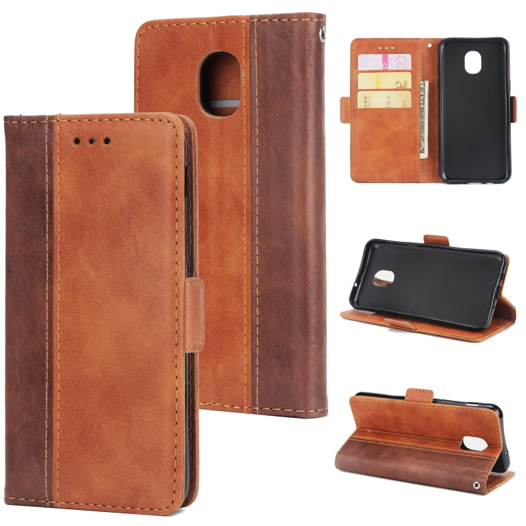 For Galaxy J3 / J7 (2018) Retro Texture Contrast Color Splicing Horizontal Flip TPU + PU Leather Case with Card Slots & Holder & Wallet