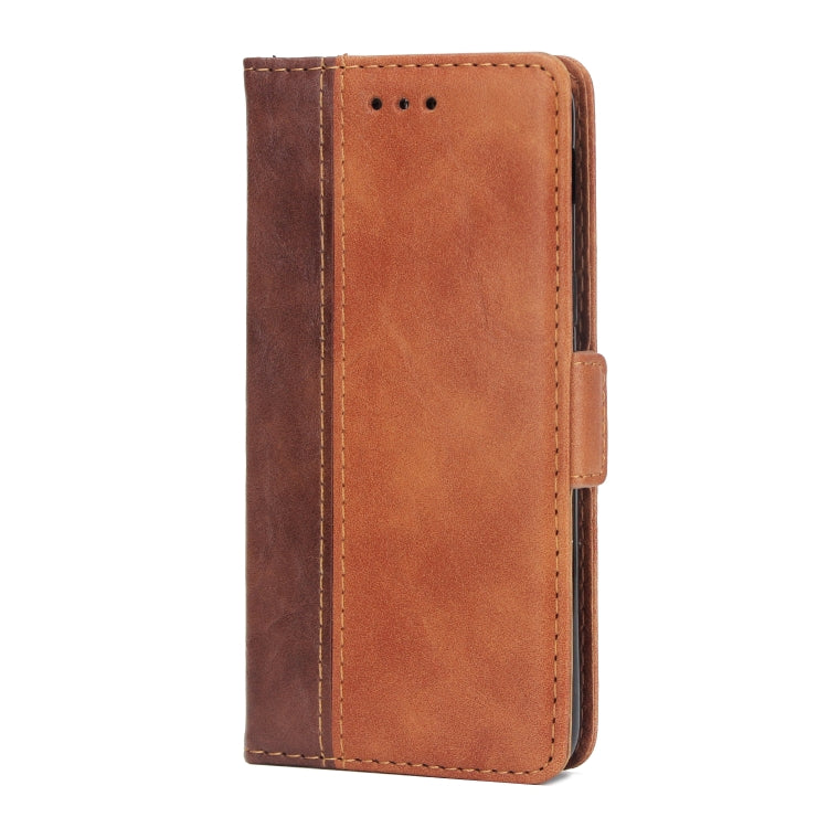 For Galaxy J3 / J7 (2018) Retro Texture Contrast Color Splicing Horizontal Flip TPU + PU Leather Case with Card Slots & Holder & Wallet