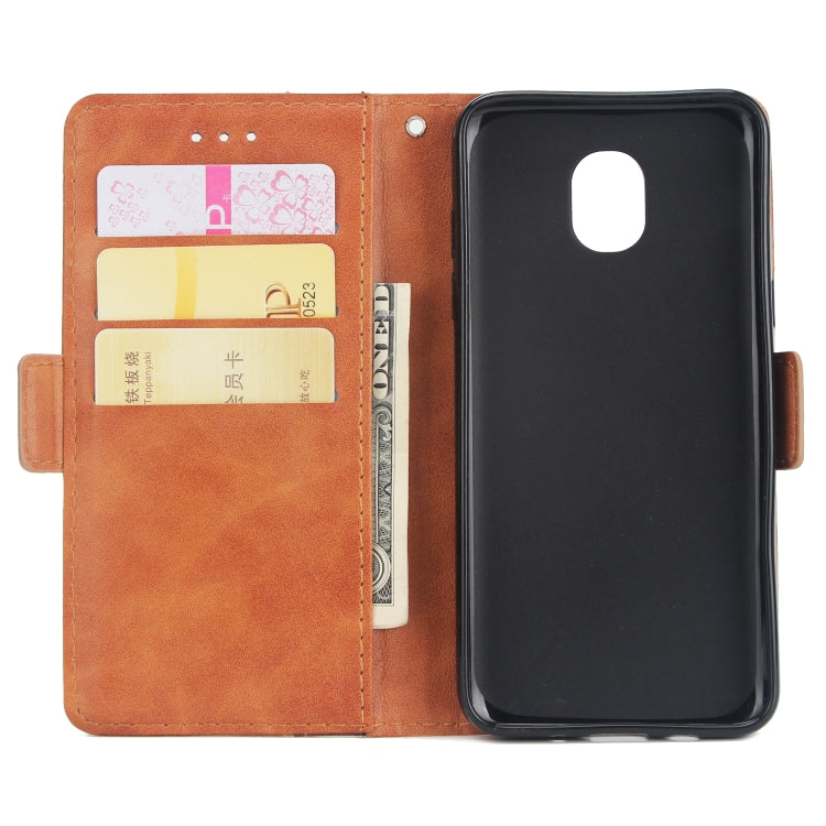 For Galaxy J3 / J7 (2018) Retro Texture Contrast Color Splicing Horizontal Flip TPU + PU Leather Case with Card Slots & Holder & Wallet