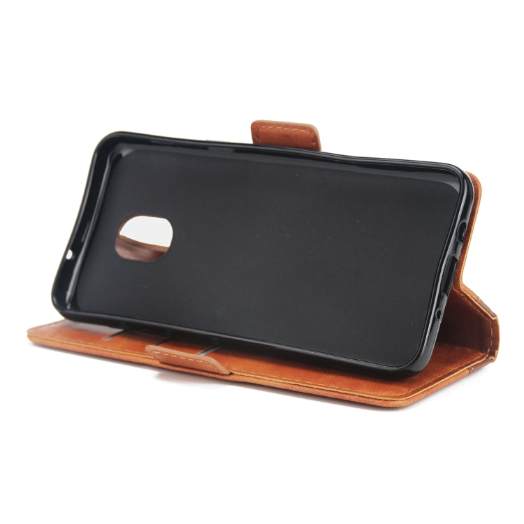 For Galaxy J3 / J7 (2018) Retro Texture Contrast Color Splicing Horizontal Flip TPU + PU Leather Case with Card Slots & Holder & Wallet