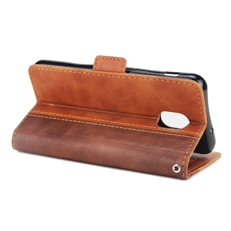 For Galaxy J3 / J7 (2018) Retro Texture Contrast Color Splicing Horizontal Flip TPU + PU Leather Case with Card Slots & Holder & Wallet