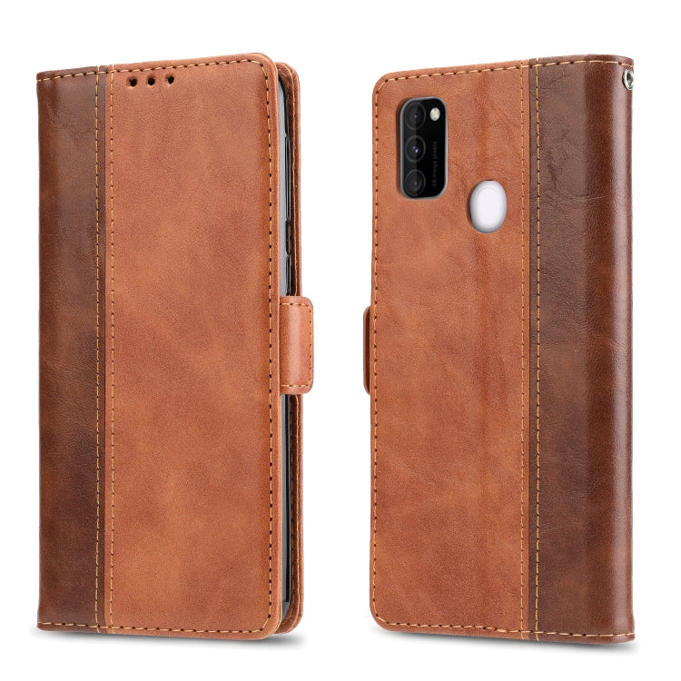 For Galaxy M30s Retro Texture Contrast Color Splicing Horizontal Flip TPU + PU Leather Case with Card Slots & Holder & Wallet
