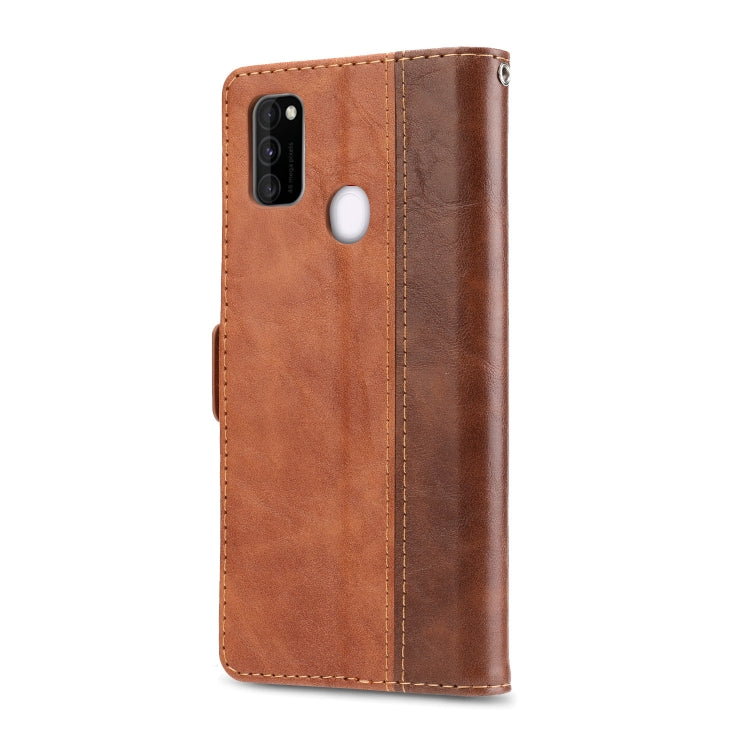 For Galaxy M30s Retro Texture Contrast Color Splicing Horizontal Flip TPU + PU Leather Case with Card Slots & Holder & Wallet