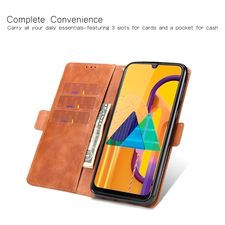 For Galaxy M30s Retro Texture Contrast Color Splicing Horizontal Flip TPU + PU Leather Case with Card Slots & Holder & Wallet