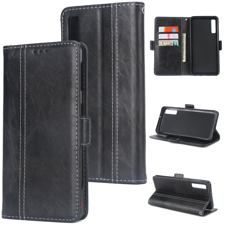 For Galaxy A7 (2018) Retro Texture Contrast Color Splicing Horizontal Flip TPU + PU Leather Case with Card Slots & Holder & Wallet