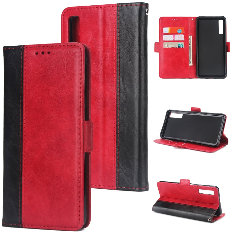 For Galaxy A7 (2018) Retro Texture Contrast Color Splicing Horizontal Flip TPU + PU Leather Case with Card Slots & Holder & Wallet