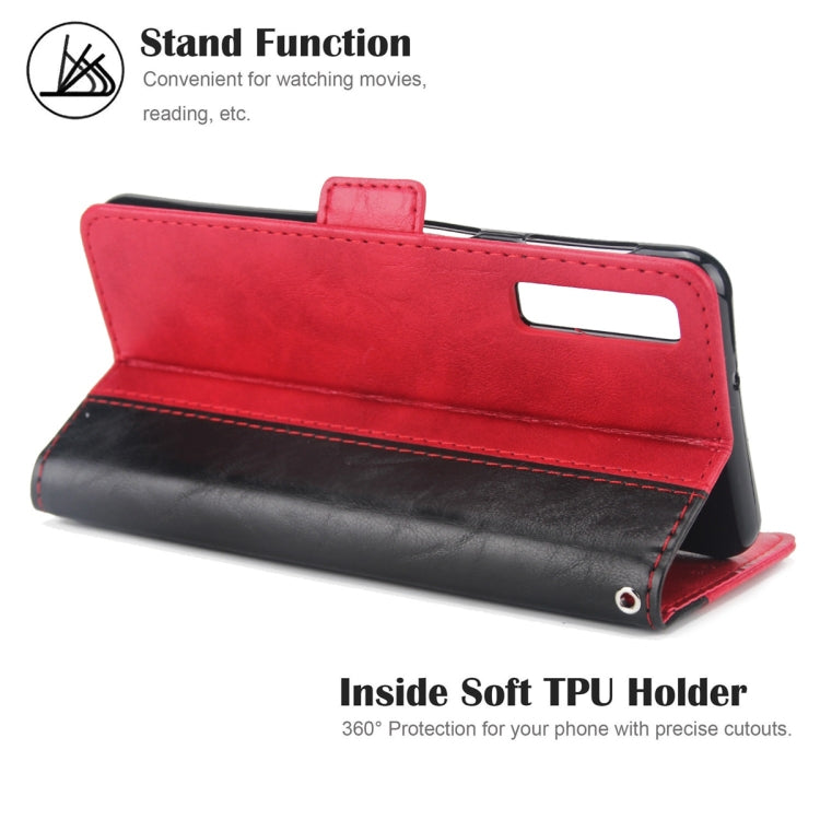 For Galaxy A7 (2018) Retro Texture Contrast Color Splicing Horizontal Flip TPU + PU Leather Case with Card Slots & Holder & Wallet