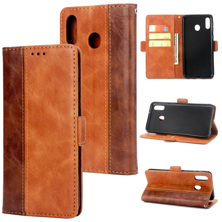 For Galaxy A50 Retro Texture Contrast Color Splicing Horizontal Flip TPU + PU Leather Case with Card Slots & Holder & Wallet