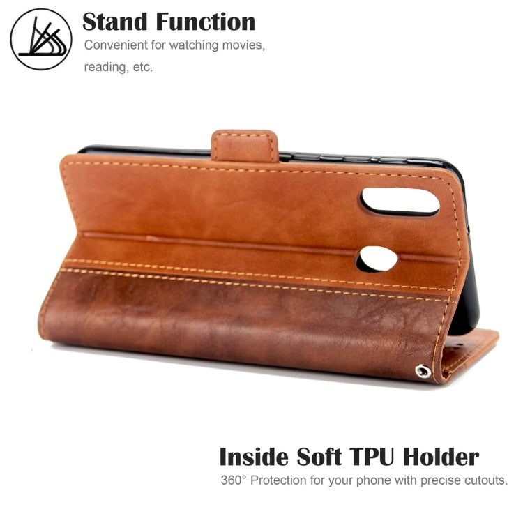 For Galaxy A50 Retro Texture Contrast Color Splicing Horizontal Flip TPU + PU Leather Case with Card Slots & Holder & Wallet