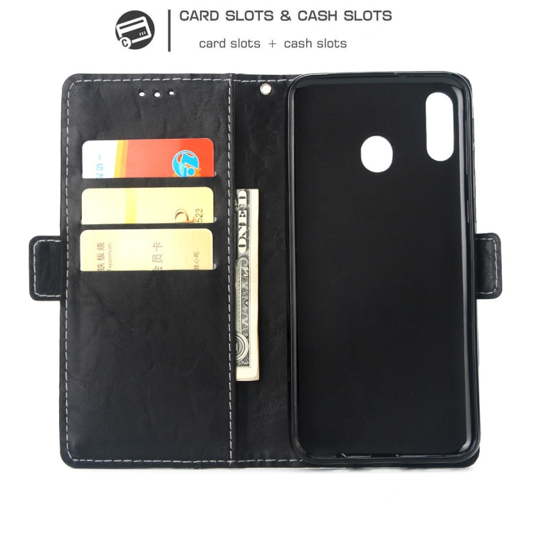 For Galaxy M20 Retro Texture Contrast Color Splicing Horizontal Flip TPU + PU Leather Case with Card Slots & Holder & Wallet