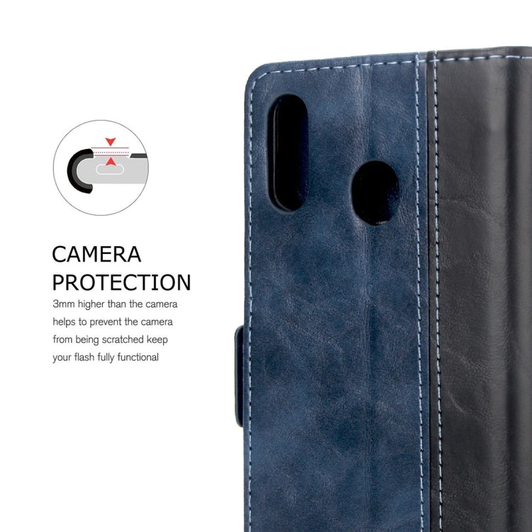 For Galaxy M20 Retro Texture Contrast Color Splicing Horizontal Flip TPU + PU Leather Case with Card Slots & Holder & Wallet
