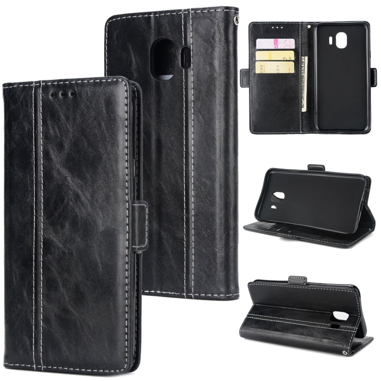For Galaxy J4 (2018) Retro Texture Contrast Color Splicing Horizontal Flip TPU + PU Leather Case with Card Slots & Holder & Wallet