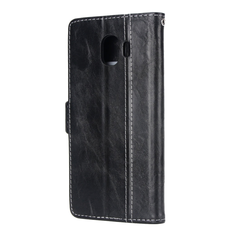 For Galaxy J4 (2018) Retro Texture Contrast Color Splicing Horizontal Flip TPU + PU Leather Case with Card Slots & Holder & Wallet