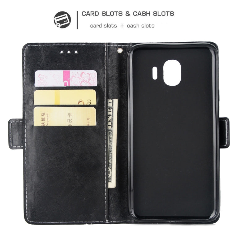 For Galaxy J4 (2018) Retro Texture Contrast Color Splicing Horizontal Flip TPU + PU Leather Case with Card Slots & Holder & Wallet
