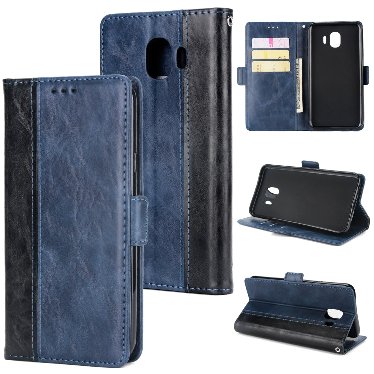 For Galaxy J4 (2018) Retro Texture Contrast Color Splicing Horizontal Flip TPU + PU Leather Case with Card Slots & Holder & Wallet
