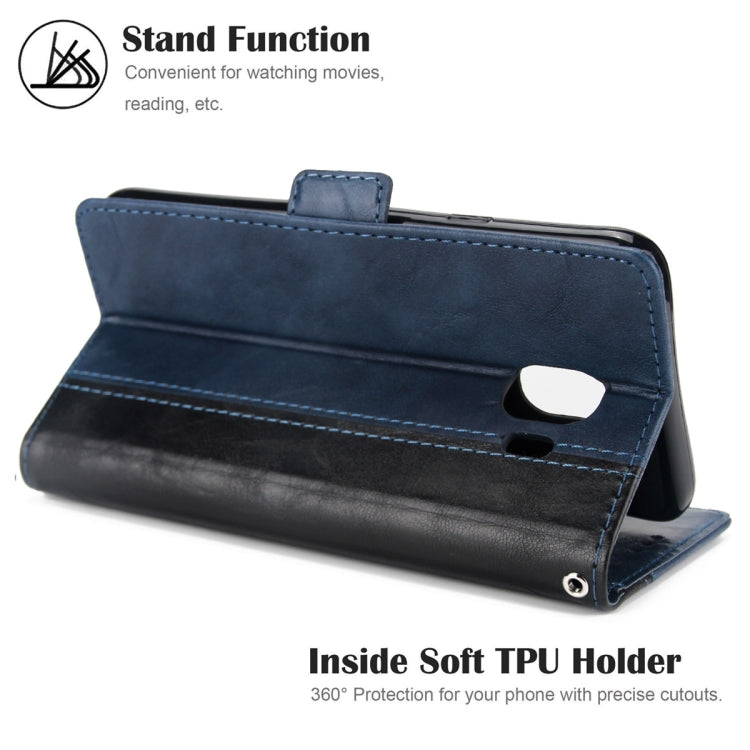 For Galaxy J4 (2018) Retro Texture Contrast Color Splicing Horizontal Flip TPU + PU Leather Case with Card Slots & Holder & Wallet