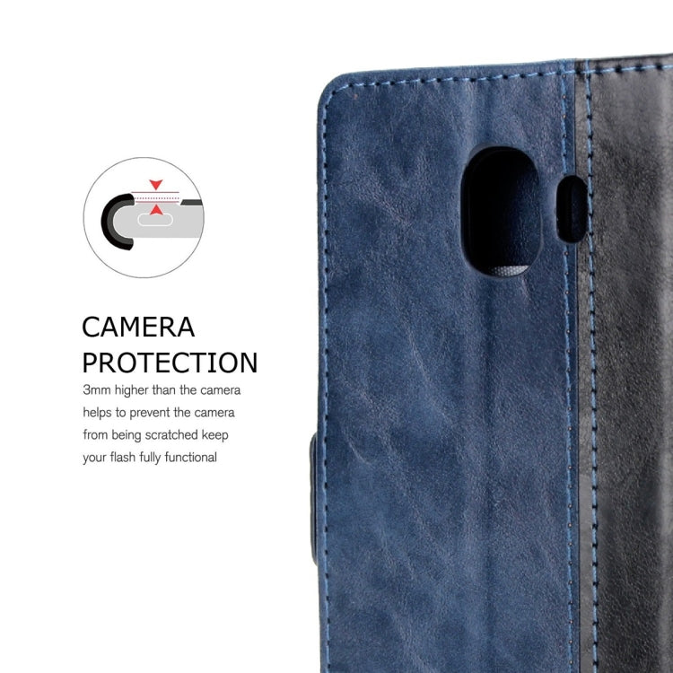 For Galaxy J4 (2018) Retro Texture Contrast Color Splicing Horizontal Flip TPU + PU Leather Case with Card Slots & Holder & Wallet