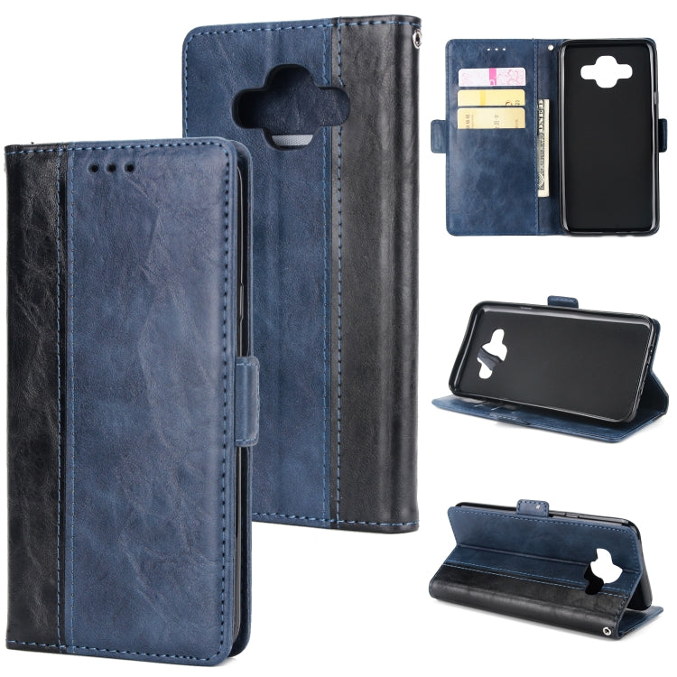 For Galaxy J7 Duo Retro Texture Contrast Color Splicing Horizontal Flip TPU + PU Leather Case with Card Slots & Holder & Wallet