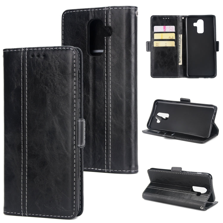 For Galaxy J8 Retro Texture Contrast Color Splicing Horizontal Flip TPU + PU Leather Case with Card Slots & Holder & Wallet