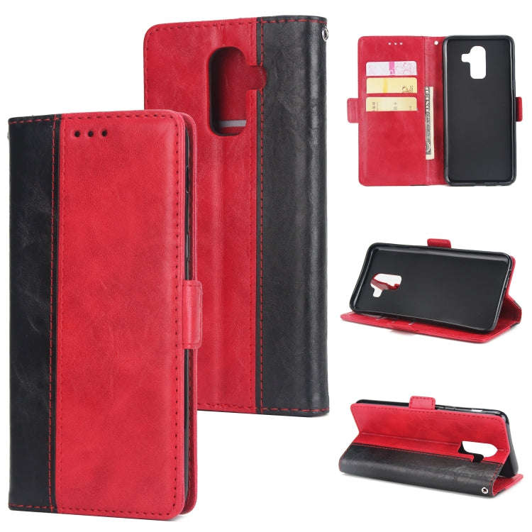 For Galaxy J8 Retro Texture Contrast Color Splicing Horizontal Flip TPU + PU Leather Case with Card Slots & Holder & Wallet