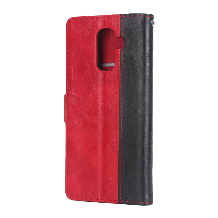 For Galaxy J8 Retro Texture Contrast Color Splicing Horizontal Flip TPU + PU Leather Case with Card Slots & Holder & Wallet