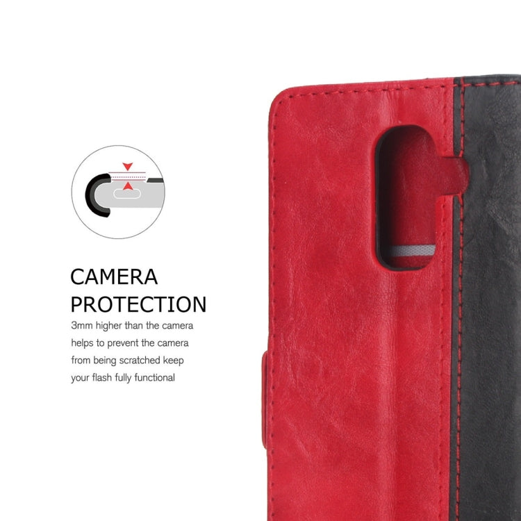 For Galaxy J8 Retro Texture Contrast Color Splicing Horizontal Flip TPU + PU Leather Case with Card Slots & Holder & Wallet