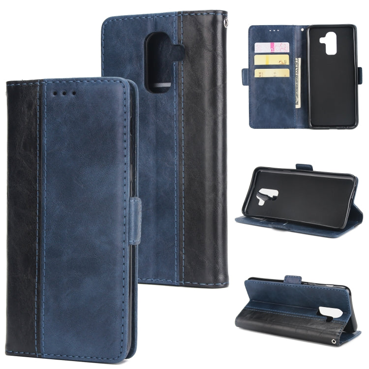 For Galaxy J8 Retro Texture Contrast Color Splicing Horizontal Flip TPU + PU Leather Case with Card Slots & Holder & Wallet