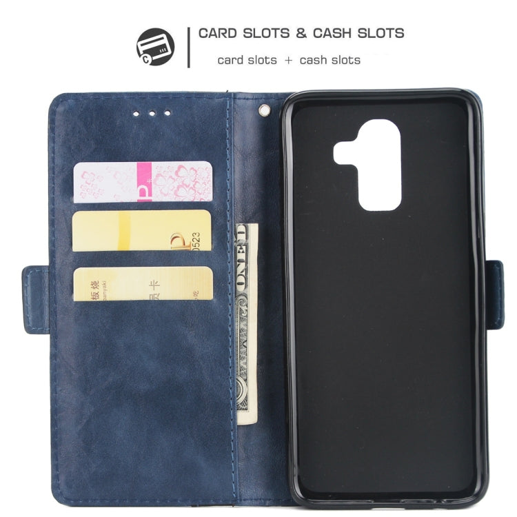 For Galaxy J8 Retro Texture Contrast Color Splicing Horizontal Flip TPU + PU Leather Case with Card Slots & Holder & Wallet