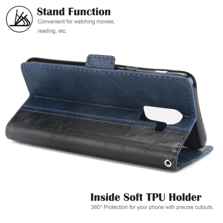 For Galaxy J8 Retro Texture Contrast Color Splicing Horizontal Flip TPU + PU Leather Case with Card Slots & Holder & Wallet