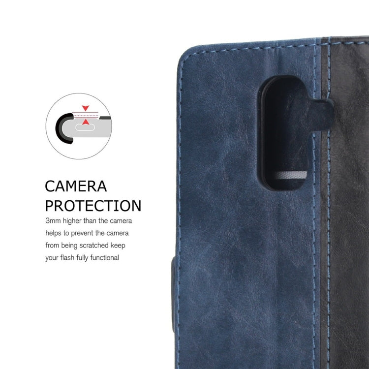 For Galaxy J8 Retro Texture Contrast Color Splicing Horizontal Flip TPU + PU Leather Case with Card Slots & Holder & Wallet